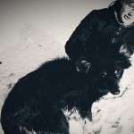 Hund Bella mit frau im sand